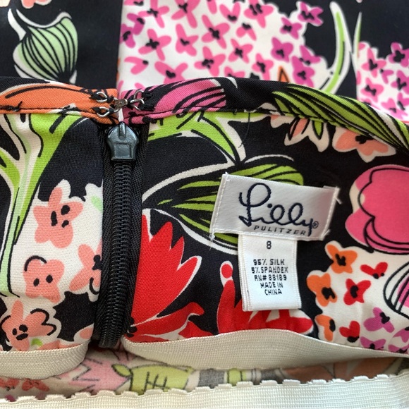 Lilly Pulitzer Silk Black Flower Market Print Halter Sun Dress Sz 8 Zip Up Mini - Picture 4 of 10